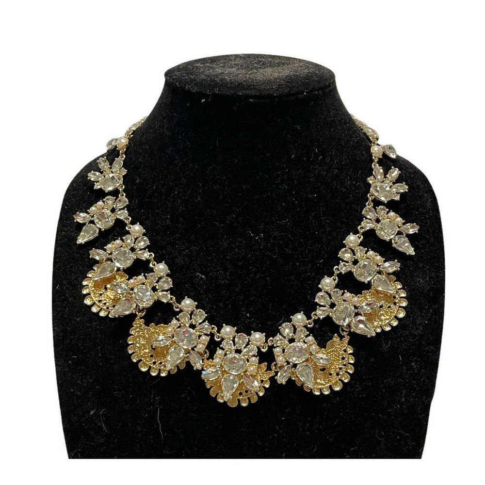Natasha Multi-Stone Statement Collar Necklace Elegant Wedding Gold Tone Fans
